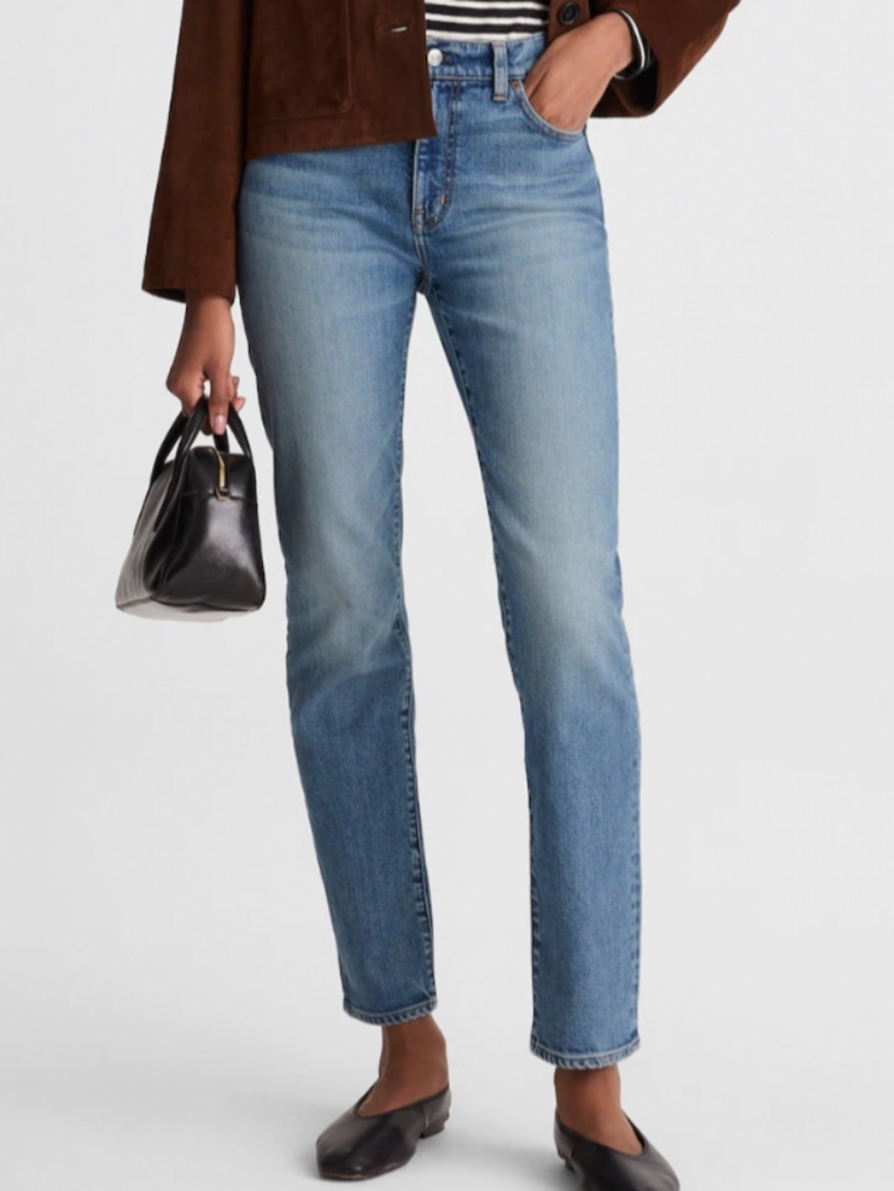 Madewell Jeans Mid Rise Perfect Vintage Distressed Straight Medium/ Light Wash
